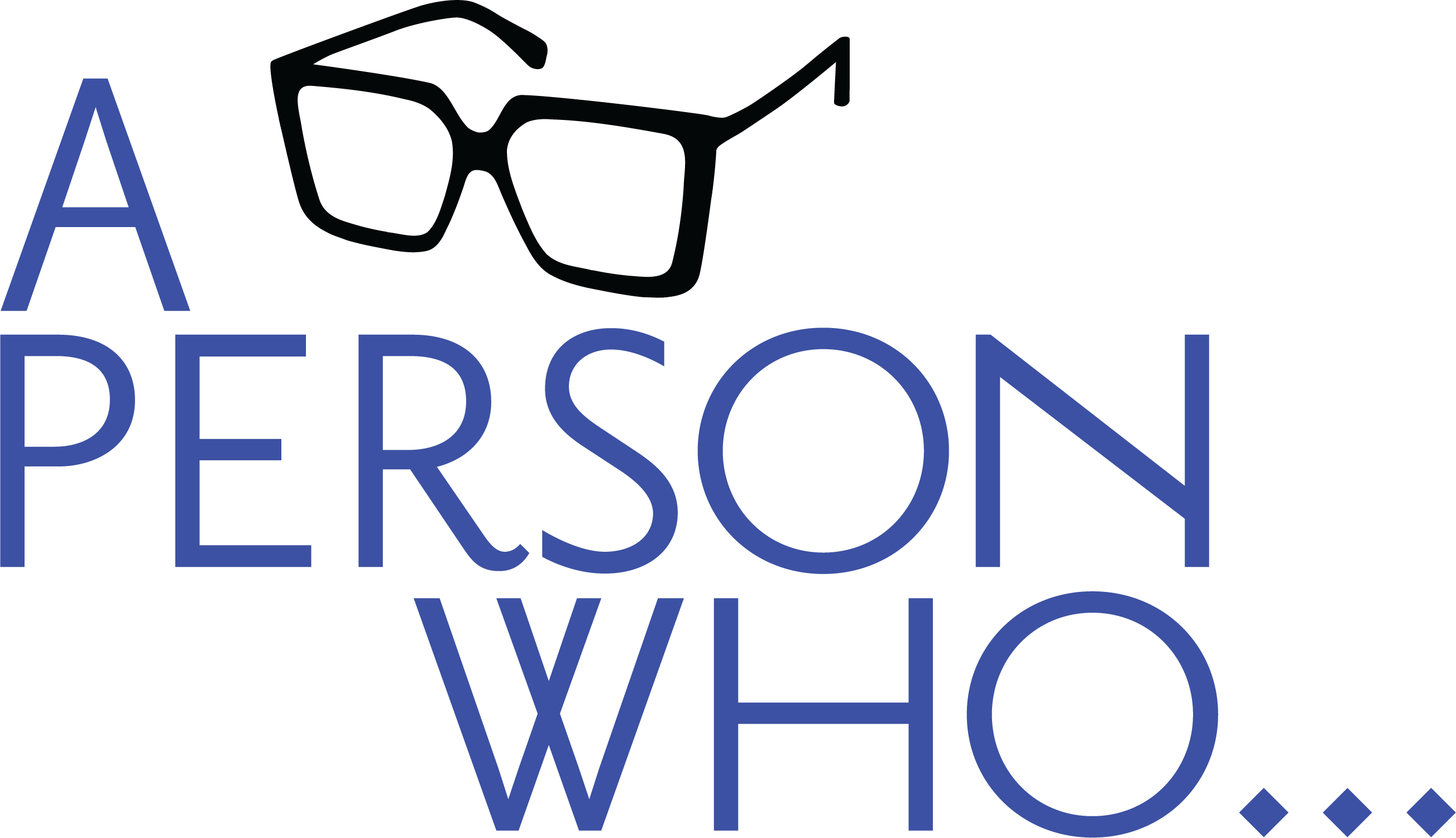 a person who podcast logo glasses